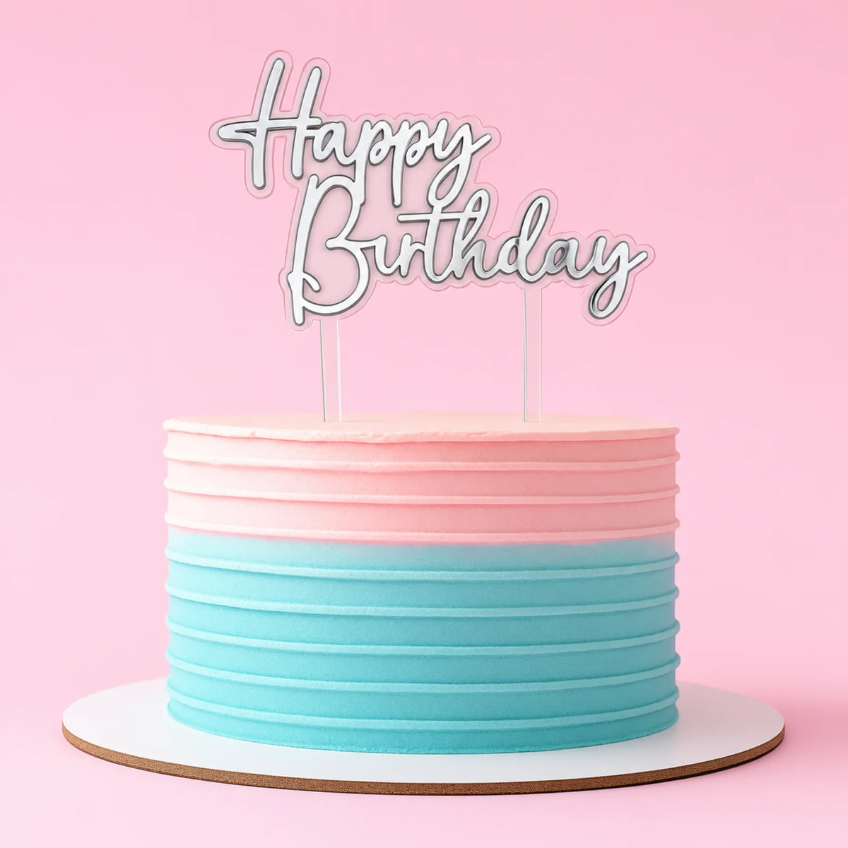 Silver Happy Birthday Topper - Iconic Cake Art