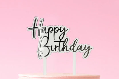 Silver Happy Birthday Topper - Iconic Cake Art