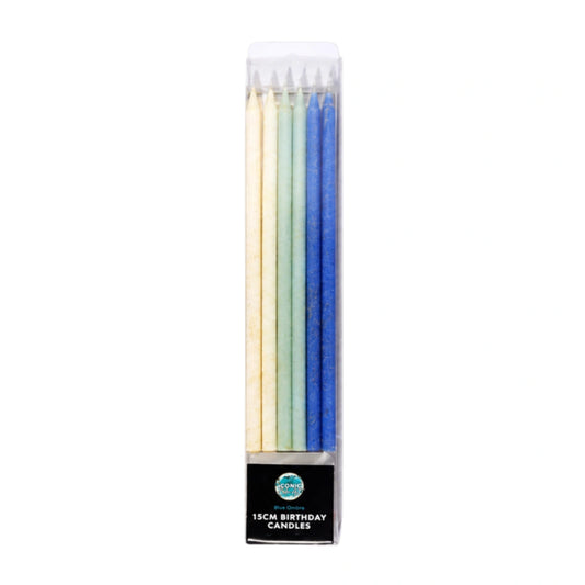 Blue Ombre Glitter Candles 15cm (12 Pack) - Iconic Cake Art