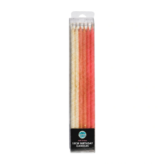 Pink Ombre Glitter Candles 15cm (12 Pack) - Iconic Cake Art