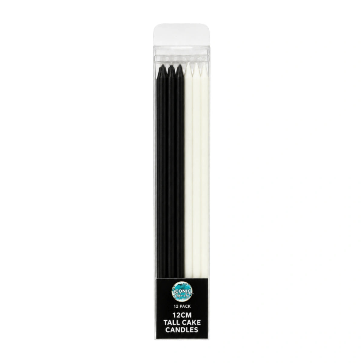Black and White Tall Candles 12cm (12 Pack) - Iconic Cake Art