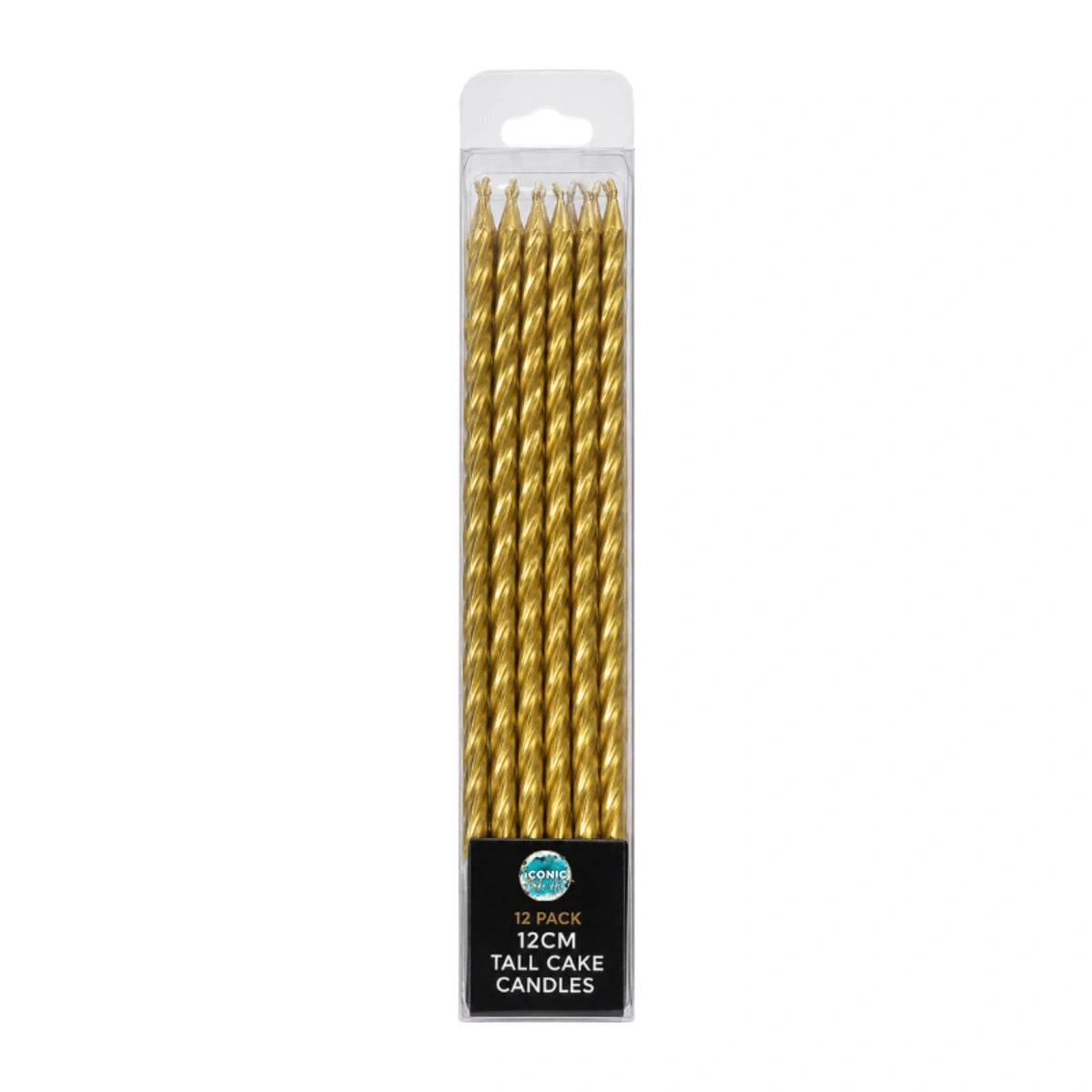 Gold Tall Spiral Candles 12cm (12 Pack) - Iconic Cake Art