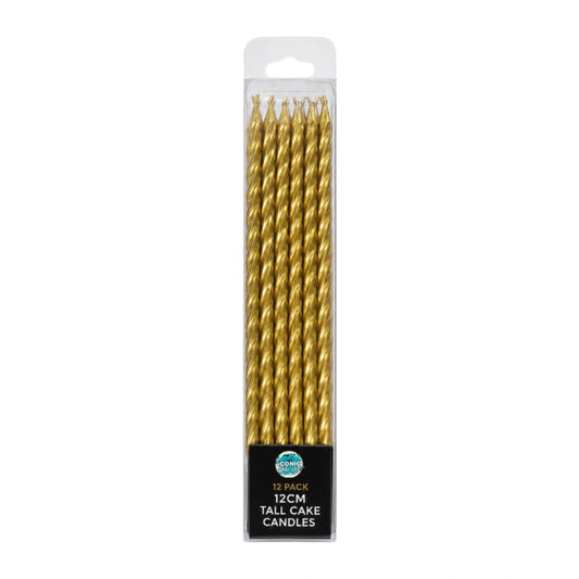 Gold Tall Spiral Candles 12cm (12 Pack) - Iconic Cake Art