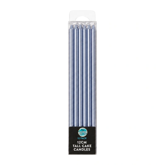 Blue Tall Pearl Candles 12cm (12 Pack) - Iconic Cake Art