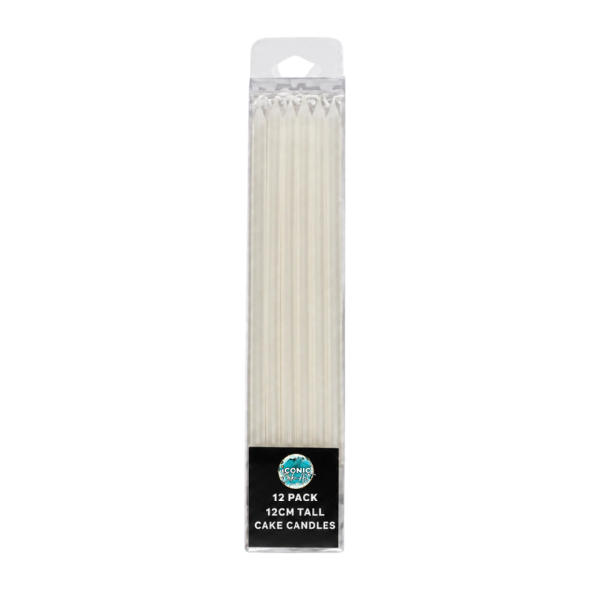 White Tall Pearl Candles 12cm (12 Pack) - Iconic Cake Art