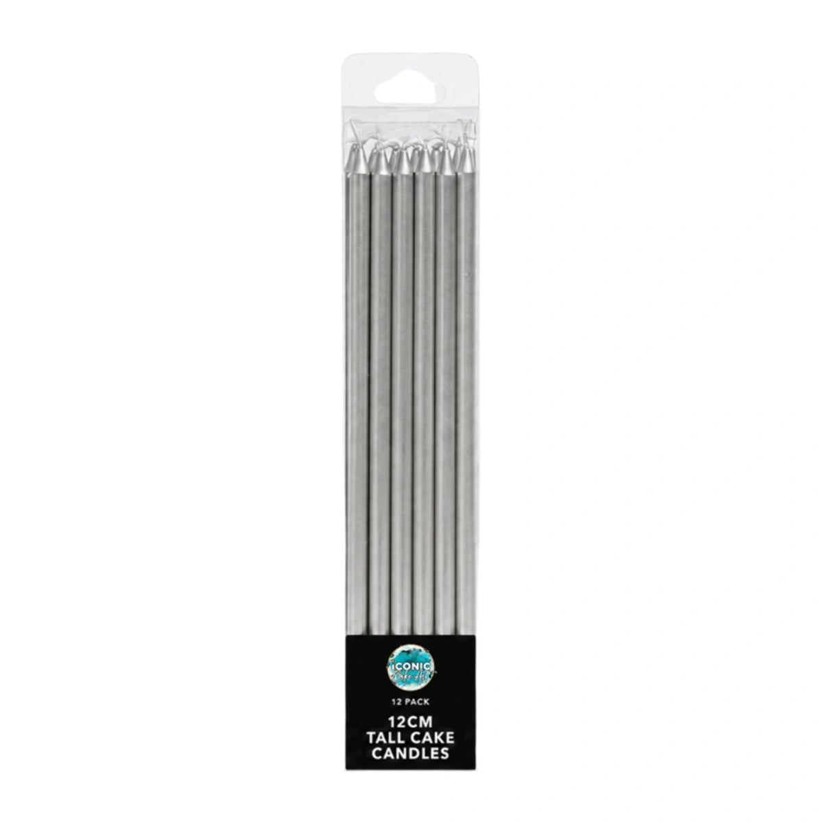 Silver Tall Candles 12cm (12 Pack) - Iconic Cake Art