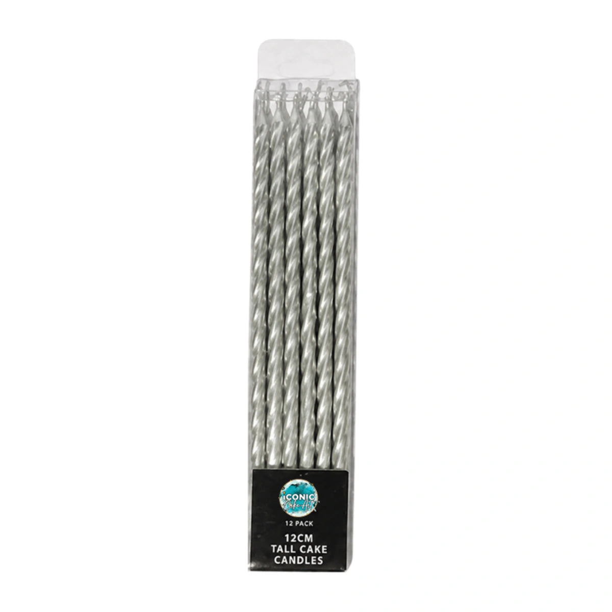 Silver Tall Spiral Candles 12cm (12 Pack) - Iconic Cake Art