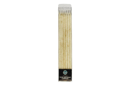 White Glitter Candles 15cm (12 Pack) - Iconic Cake Art