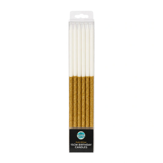Gold Glitter Dip Candles 15cm (12 Pack) - Iconic Cake Art
