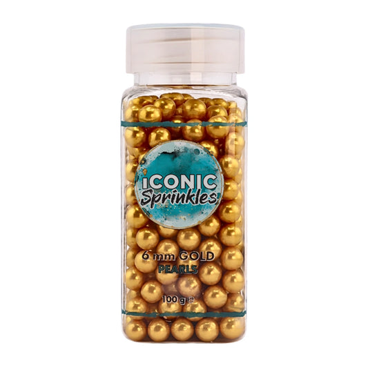 Gold Pearls 6mm 100g - Iconic Sprinkles