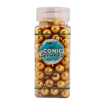 Gold Pearls 10mm 100g - Iconic Sprinkles