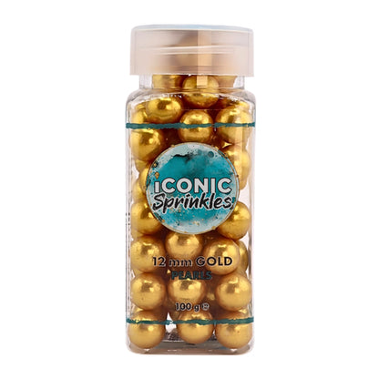 Gold Pearls 12mm 100g - Iconic Sprinkles