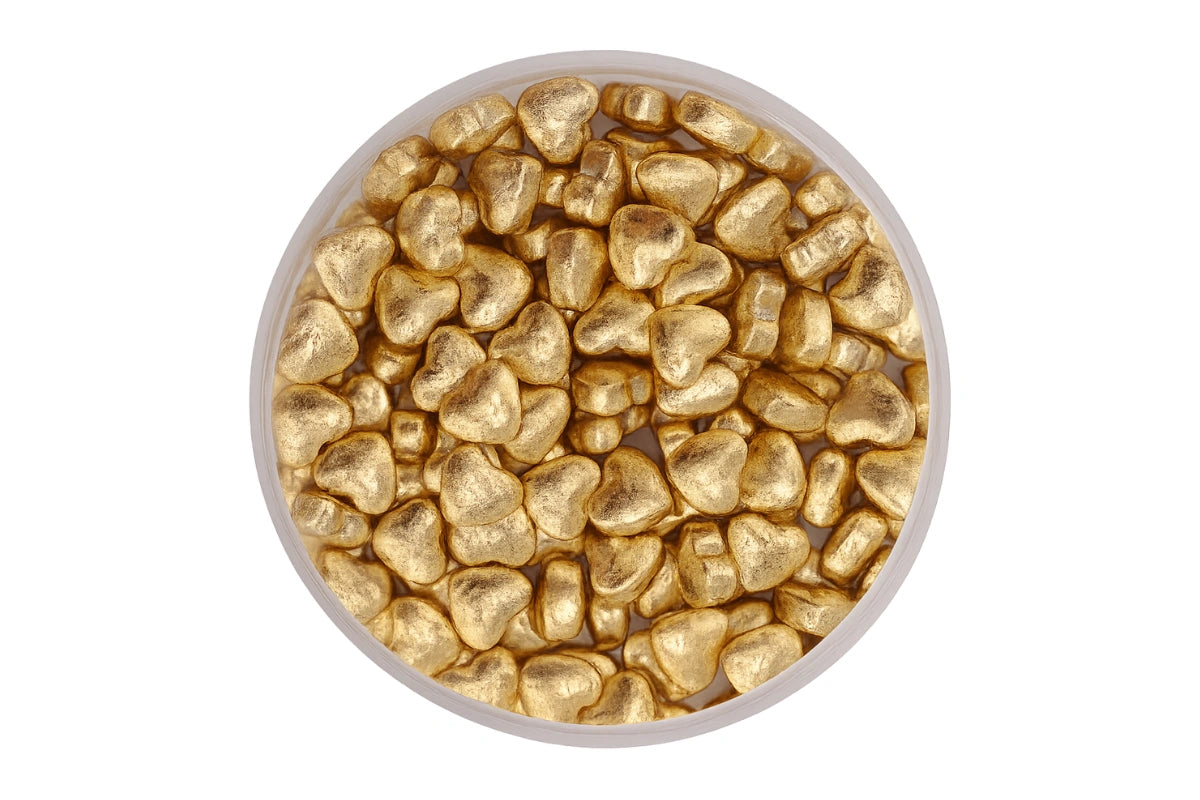 Metallic Gold Hearts 100g - Iconic Sprinkles