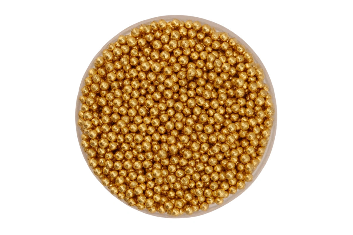 Metallic Gold 2mm Pearls 100g - Iconic Sprinkles
