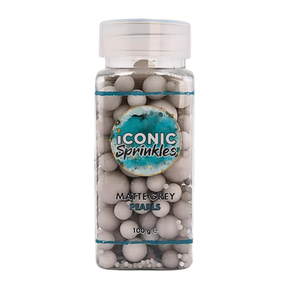 Matte Grey Pearls 100g - Iconic Sprinkles