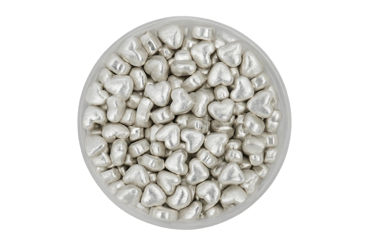 Metallic Silver Hearts 30g - Iconic Sprinkles