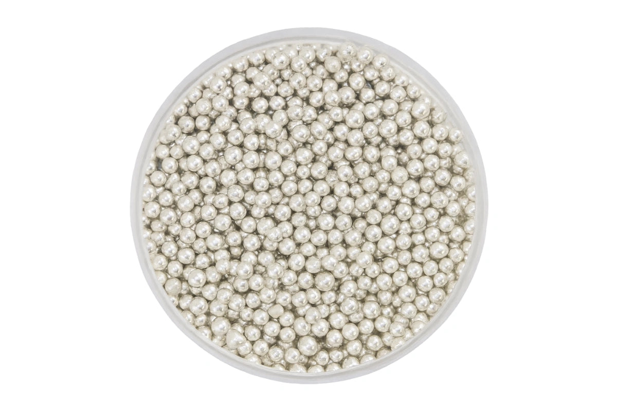 Metallic Silver 2mm Pearls 100g - Iconic Sprinkles