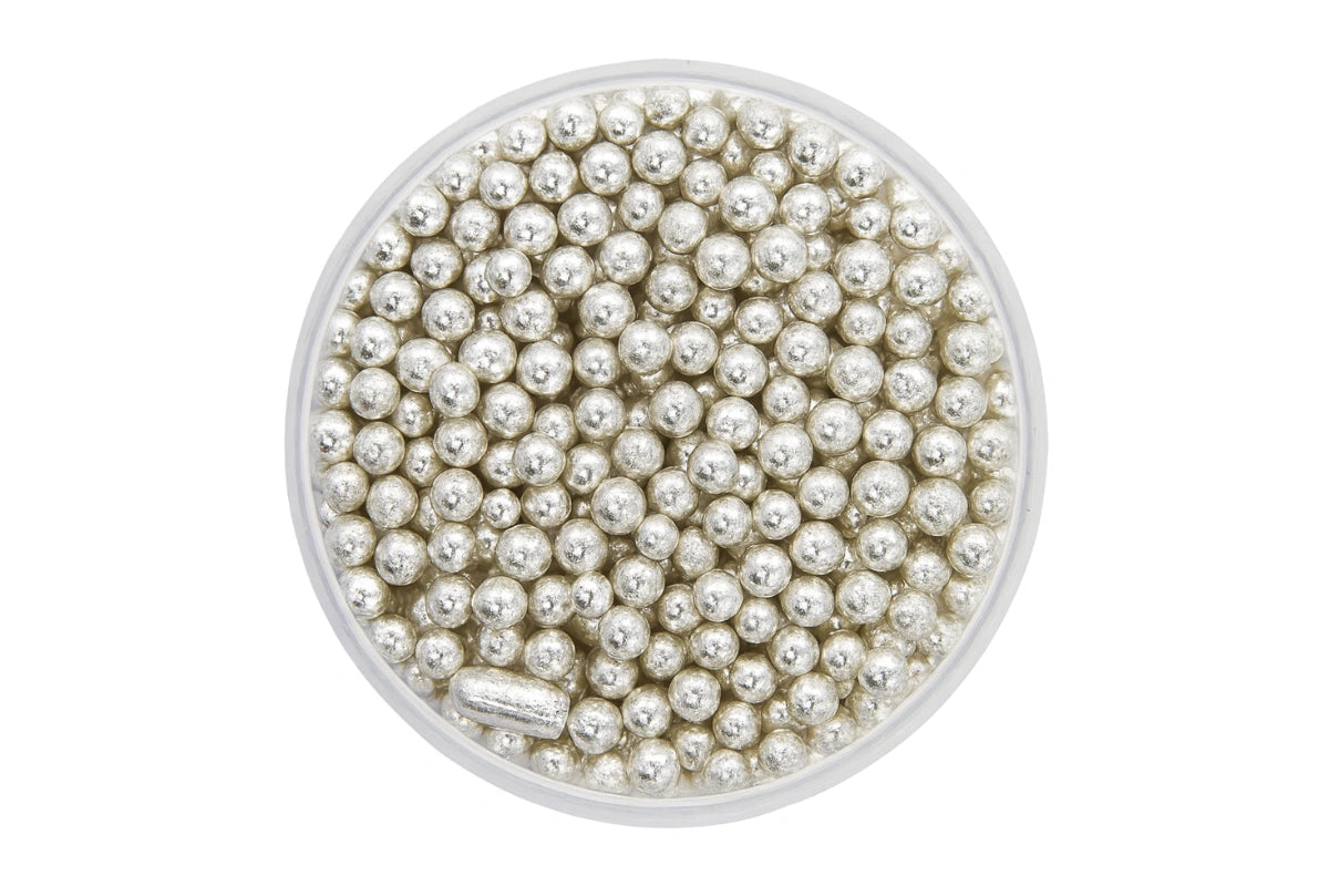 Metallic Silver 4mm Pearls 30g - Iconic Sprinkles