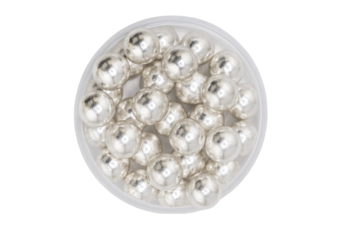 Metallic Silver 10mm Pearls 30g - Iconic Sprinkles