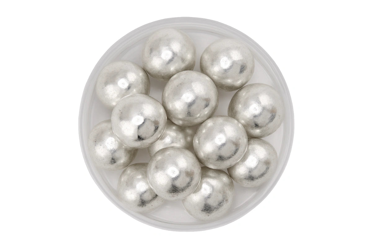 Metallic Silver 14mm Pearls 100g - Iconic Sprinkles