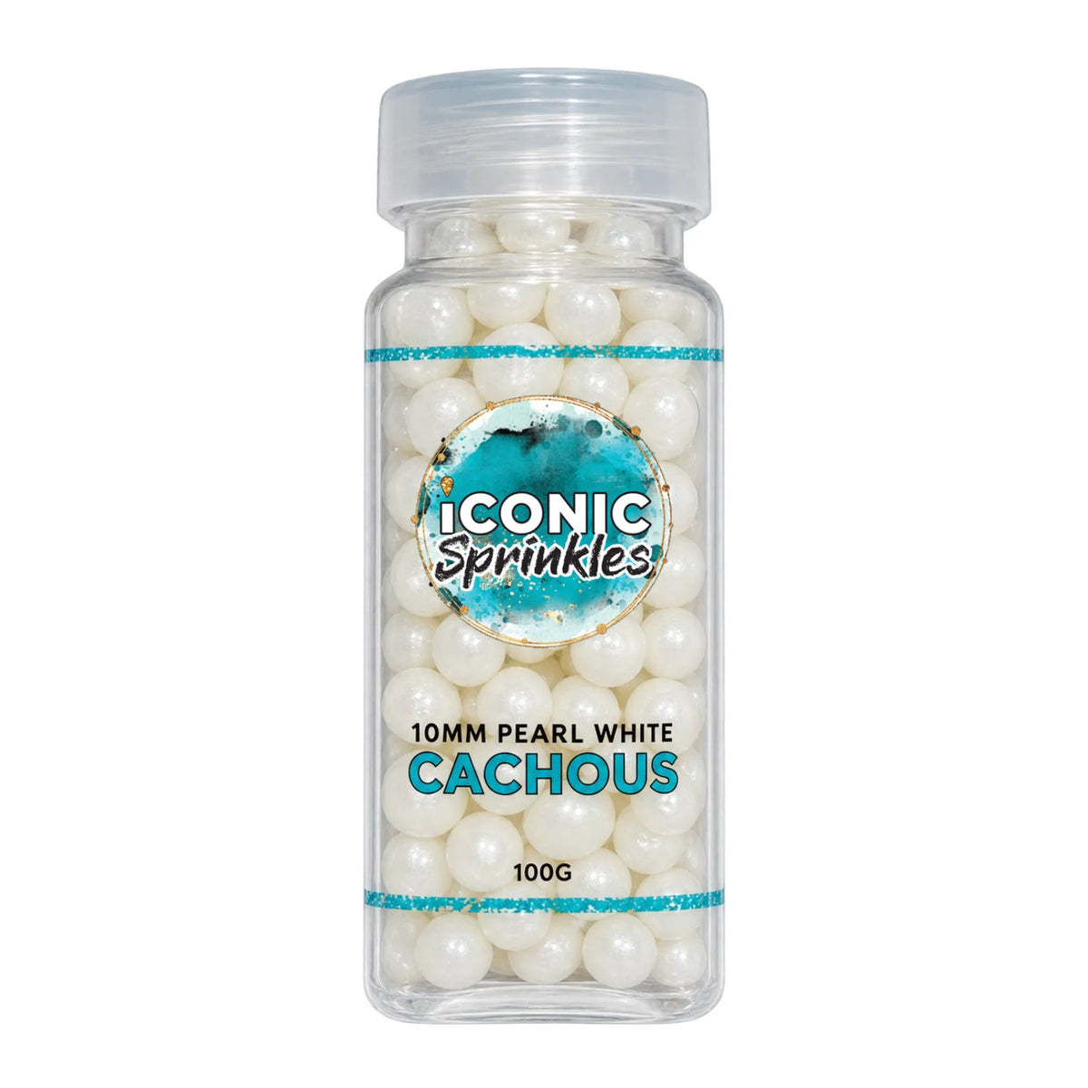 White 10mm Pearl Cachous 100g - Iconic Sprinkles