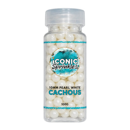 White 10mm Pearl Cachous 100g - Iconic Sprinkles