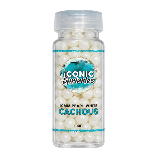 White 10mm Pearl Cachous 100g - Iconic Sprinkles