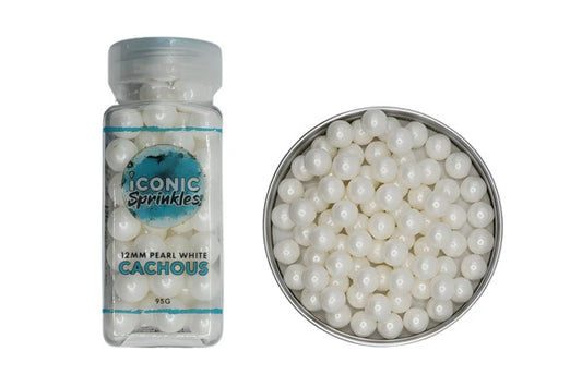 White 12mm Pearl Cachous 100g - Iconic Sprinkles