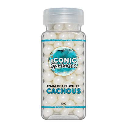 White 12mm Pearl Cachous 100g - Iconic Sprinkles