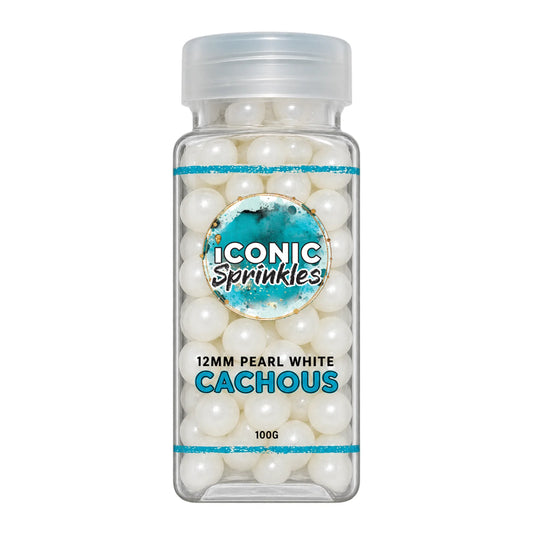 White 12mm Pearl Cachous 100g - Iconic Sprinkles