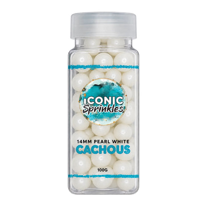 White 14mm Pearl Cachous 100g - Iconic Sprinkles