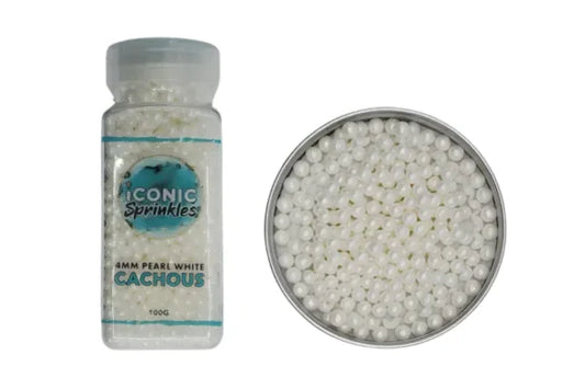 White 2mm Pearl Cachous 100g - Iconic Sprinkles