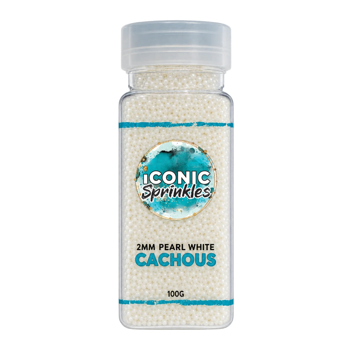 White 2mm Pearl Cachous 100g - Iconic Sprinkles