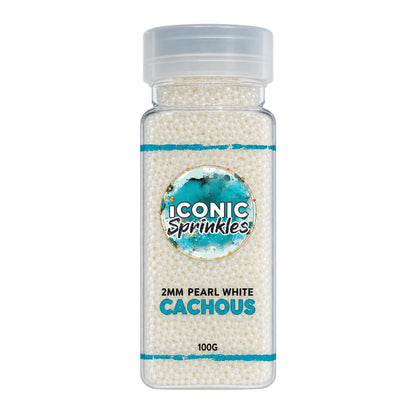 White 2mm Pearl Cachous 100g - Iconic Sprinkles