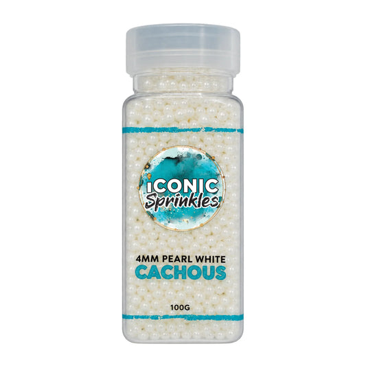 White 4mm Pearl Cachous 100g - Iconic Sprinkles