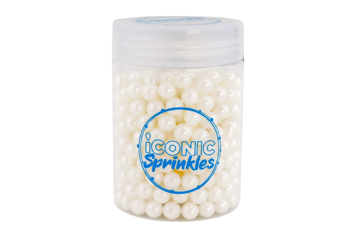 White 7mm Pearl Cachous 100g - Iconic Sprinkles