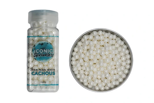 White 8mm Pearl Cachous 100g - Iconic Sprinkles