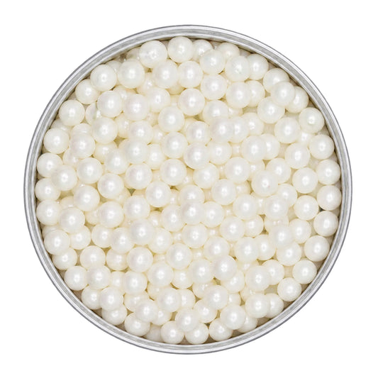 White 8mm Pearl Cachous 100g - Iconic Sprinkles