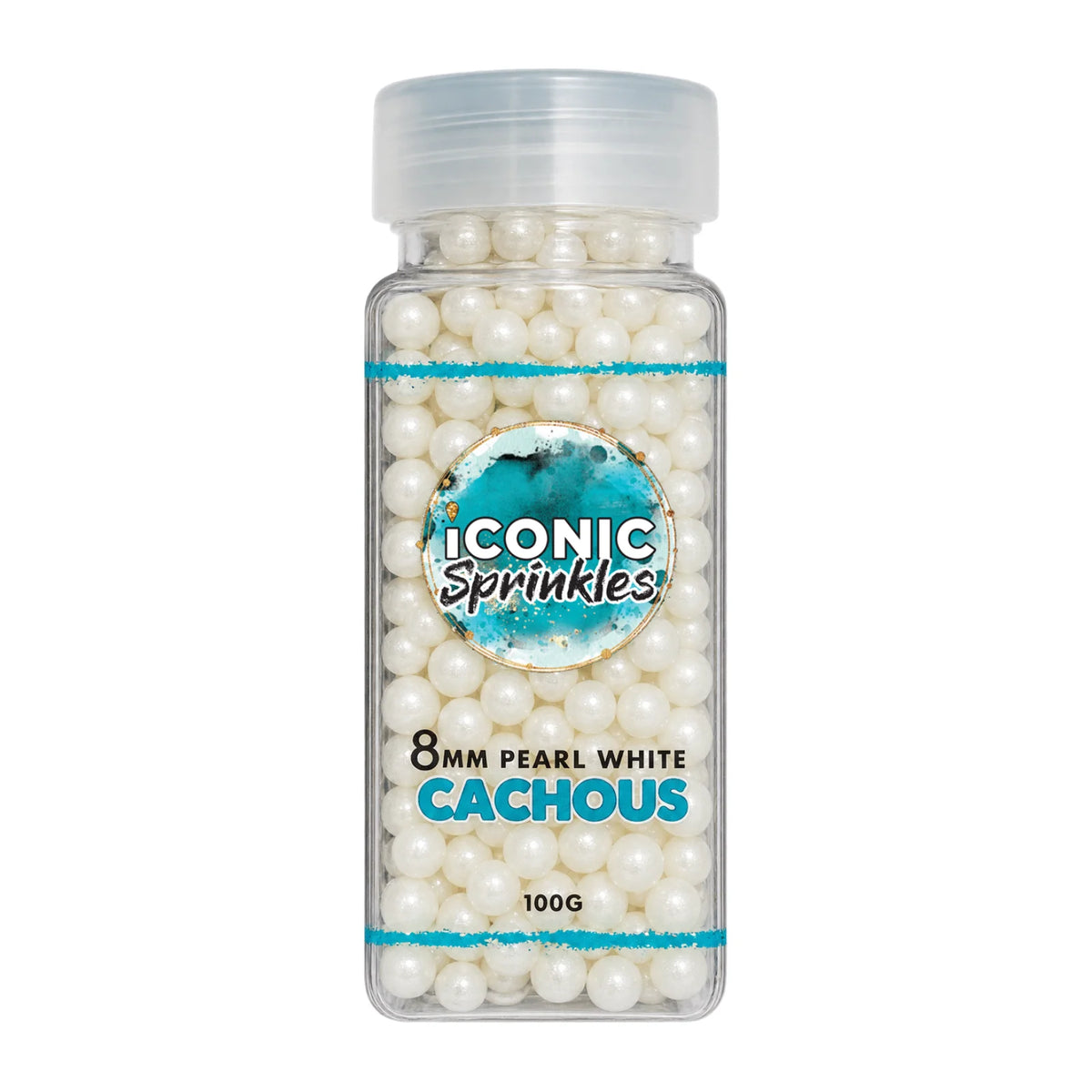 White 8mm Pearl Cachous 100g - Iconic Sprinkles