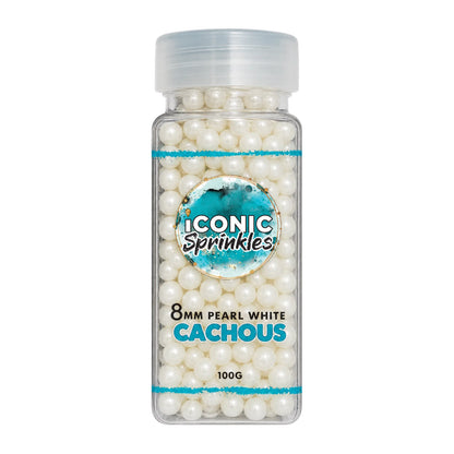 White 8mm Pearl Cachous 100g - Iconic Sprinkles