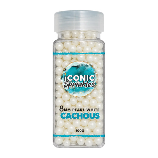 White 8mm Pearl Cachous 100g - Iconic Sprinkles