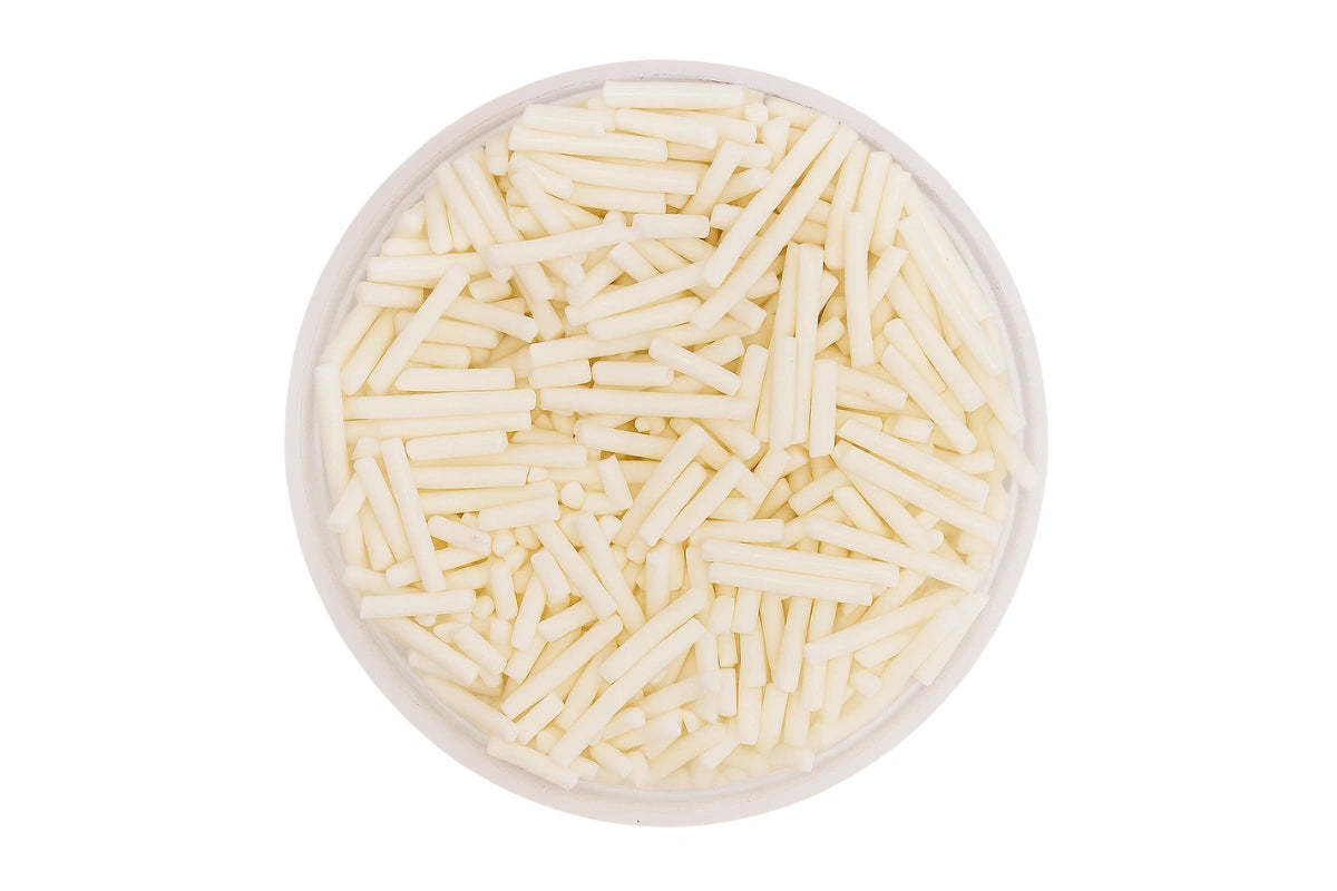 White Shiny Jimmies 100g - Iconic Sprinkles