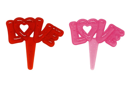 Pink Fancy Love Script - Red and - Cupcake Picks (8 Pack) - Bakery Crafts