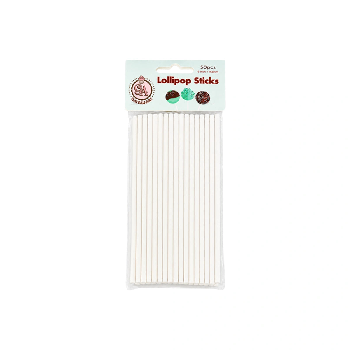 White Lollipop Sticks 5.5mm Thick 6 Inch (50 Pack) - Gateau Art
