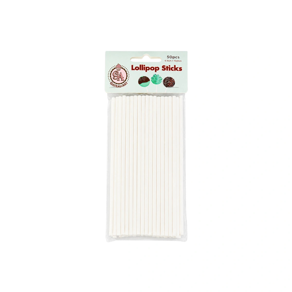 White Lollipop Sticks 6 Inch (50 Pack) - Iconic Cake Art
