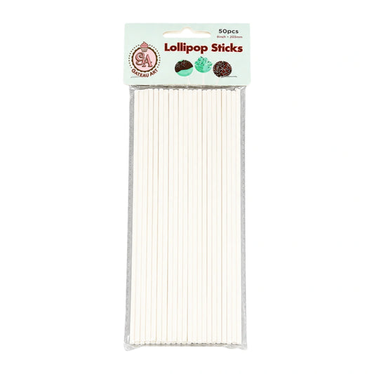 White Lollipop Sticks 8 Inch (50 Pack) - Gateau Art