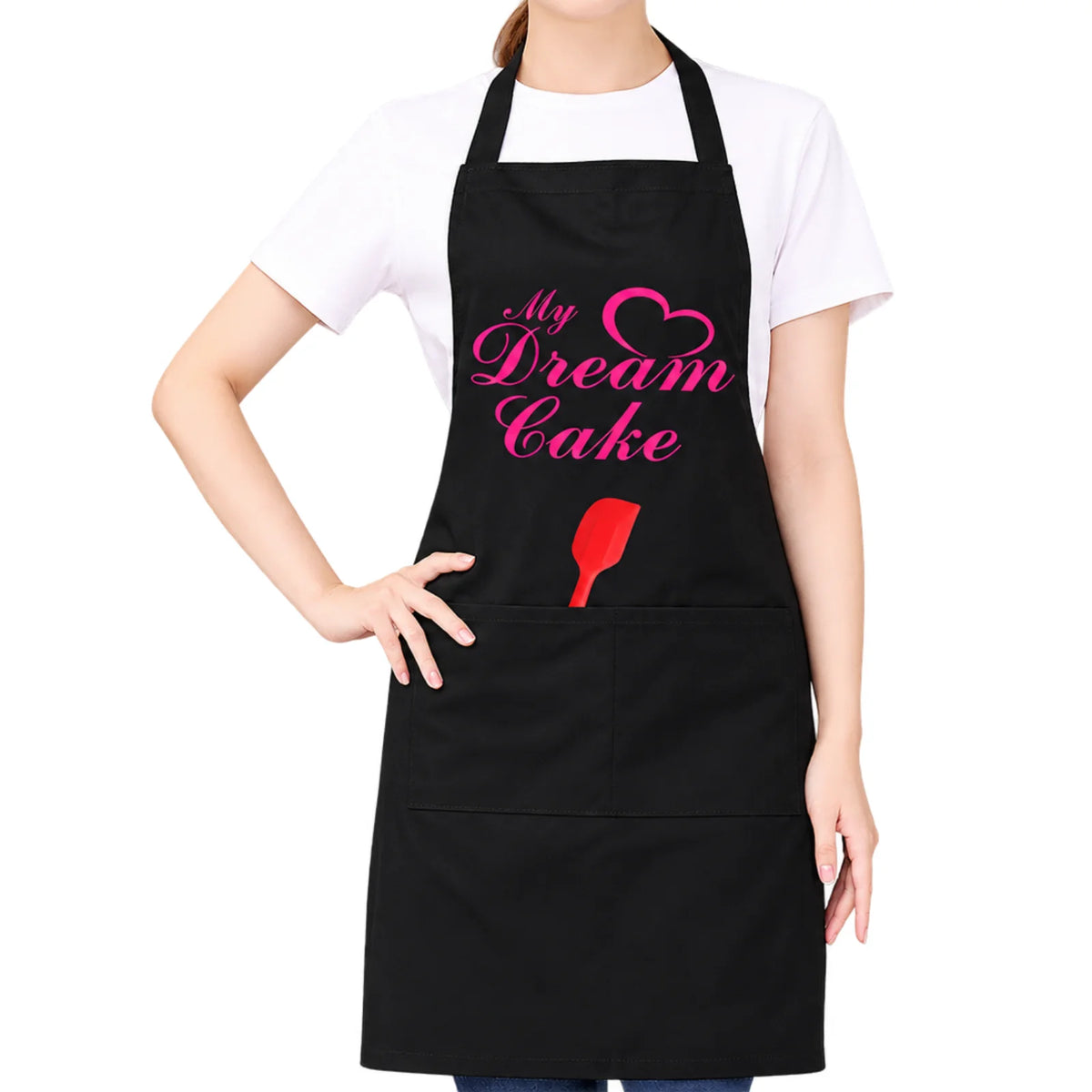 Black Apron Adjustable Neck Strap with Pockets - My Dream Cake