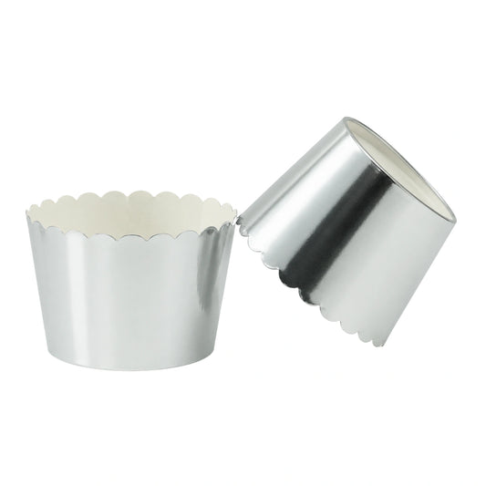 Silver Scalloped Baking Cups - Muffin Cupcake Cases (25 Pack) - Gateau Art