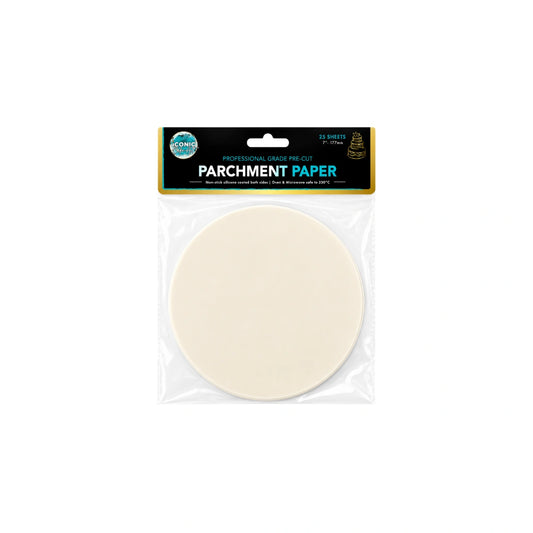 7 Inch - Pre-Cut Parchment Paper Round - 25 Sheets - Iconic Cake Art