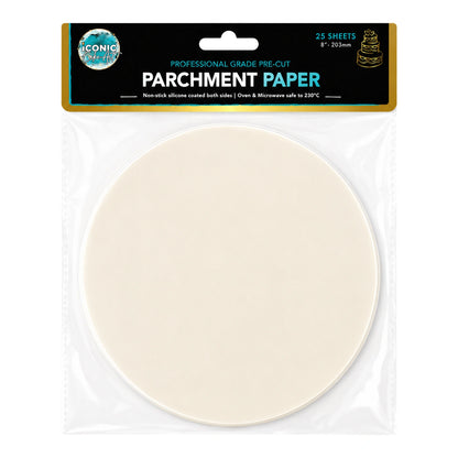 8 Inch - Pre-Cut Parchment Paper Round - 25 Sheets